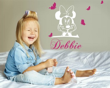 Cartoon Mouse with Personalised Name and Butterflies Cartoon Mouse with Personalised Name and Butterflies